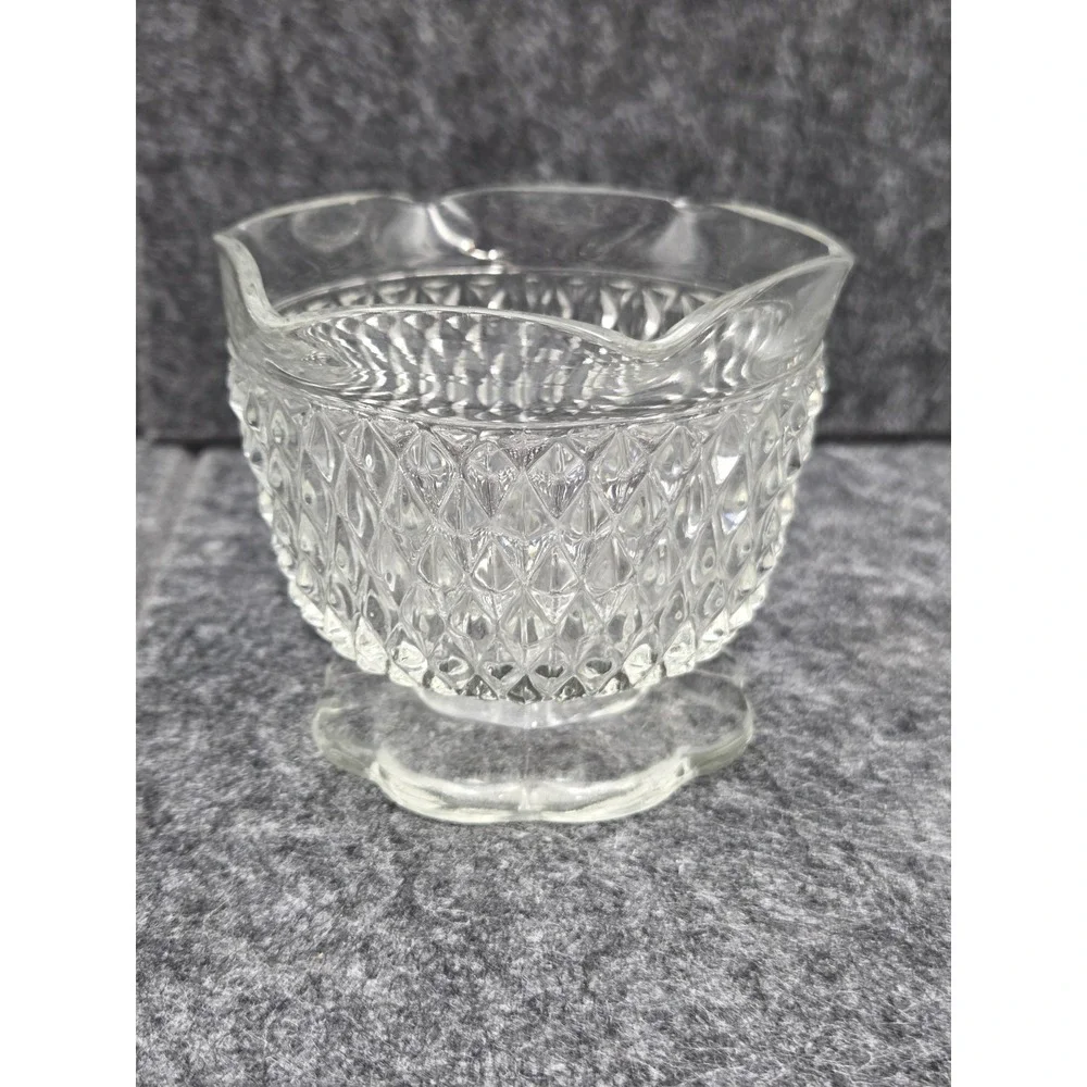 Vintage Indiana Glass Diamond Point Pattern Clear Glass Small Pedestal Bowl